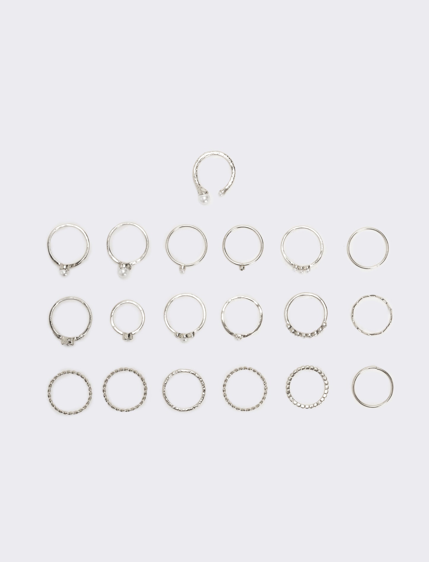Card anelli donna 19 pezzi con perline - Argento
