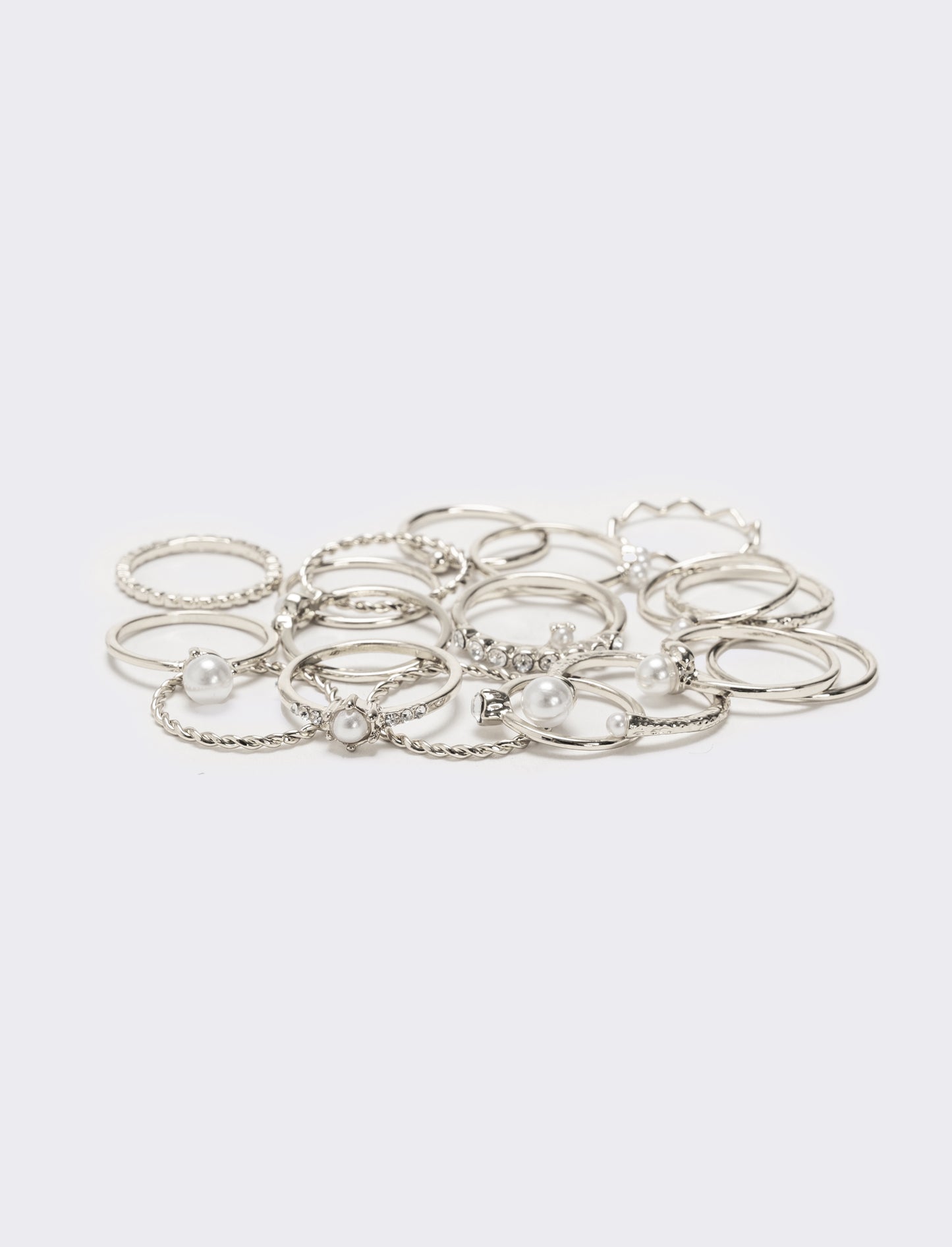 Card anelli donna 19 pezzi con perline - Argento