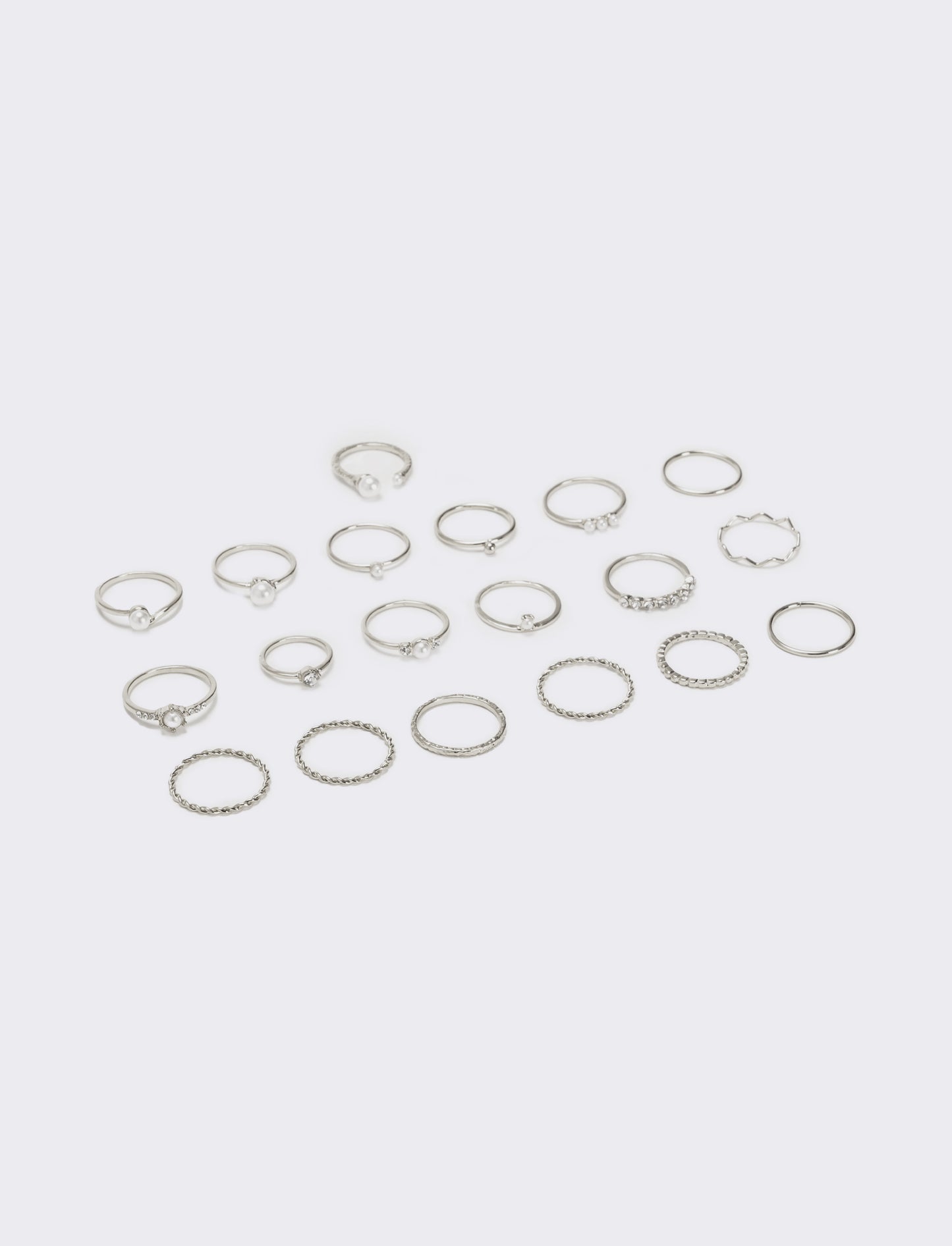 Card anelli donna 19 pezzi con perline - Argento