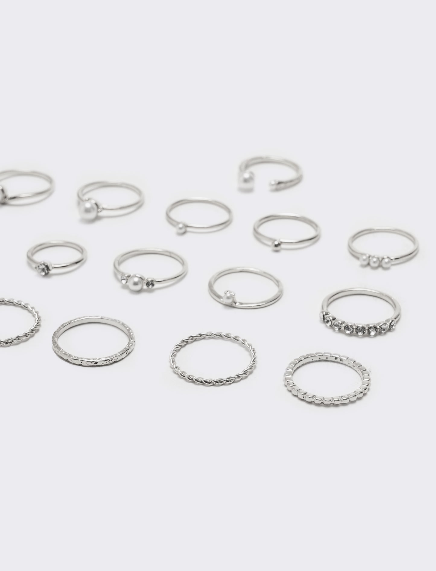 Card anelli donna 19 pezzi con perline - Argento