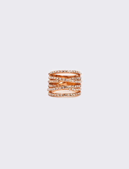 Anello fascia strass - Oro rosa