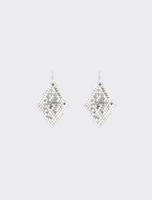 Metallic Knit Handkerchief Earrings - Silver