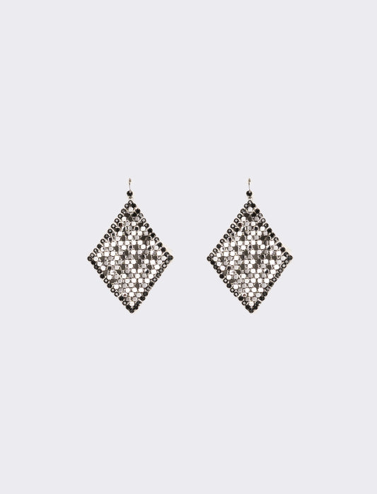 Metallic Knit Handkerchief Earrings - Grey