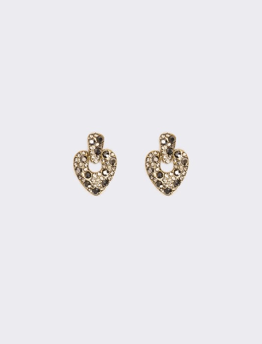 Heart earrings with sparkling rhinestones - Black