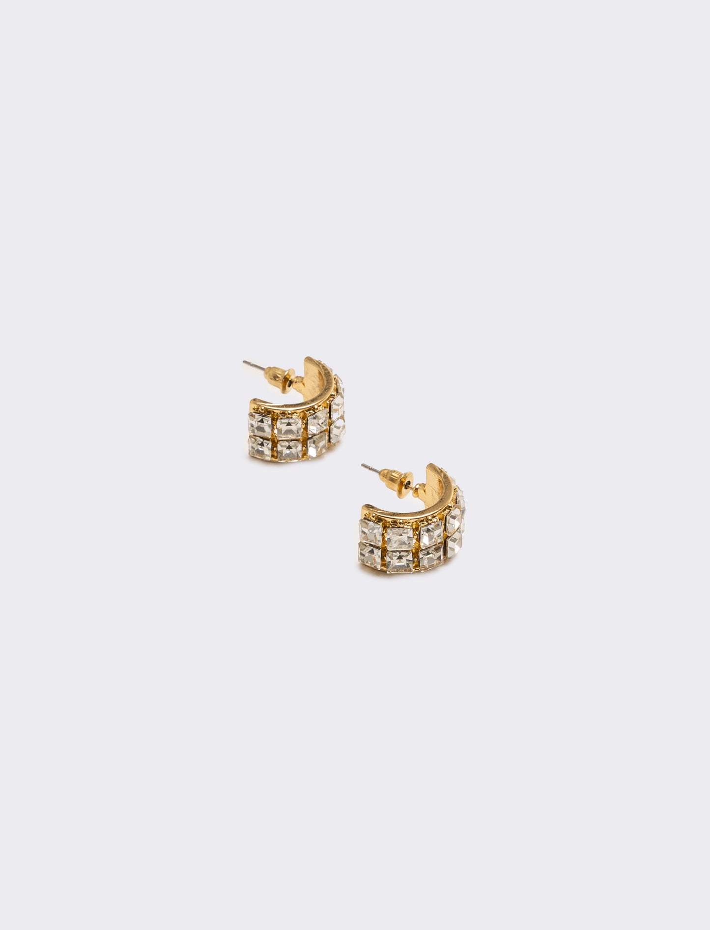 Elegant half-circle earrings with rhinestones - Gold