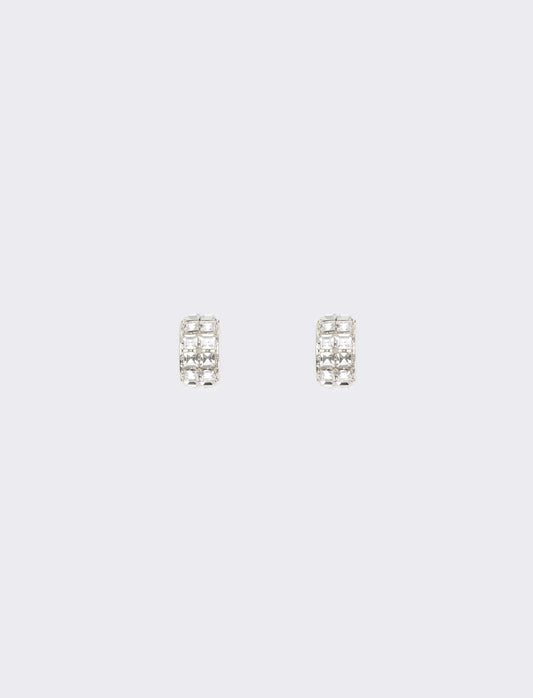 Elegant half-circle earrings with rhinestones - Silver