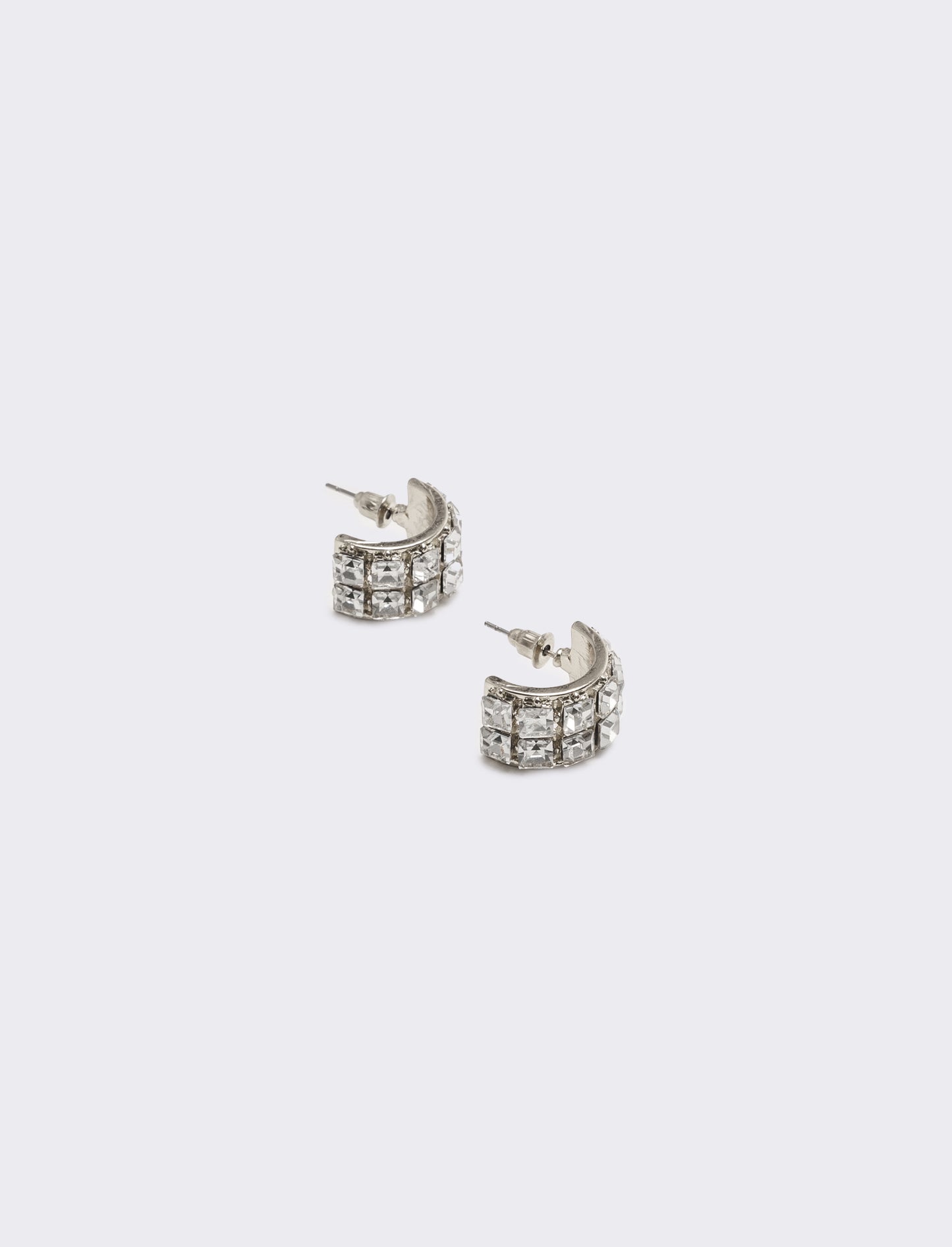 Orecchini mezzo cerchio con strass eleganti - Argento