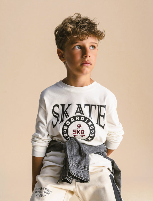 T shirt stampa skate skull. - Bianco latte