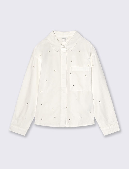 Camicia in cotone manica lunga. - Bianco latte