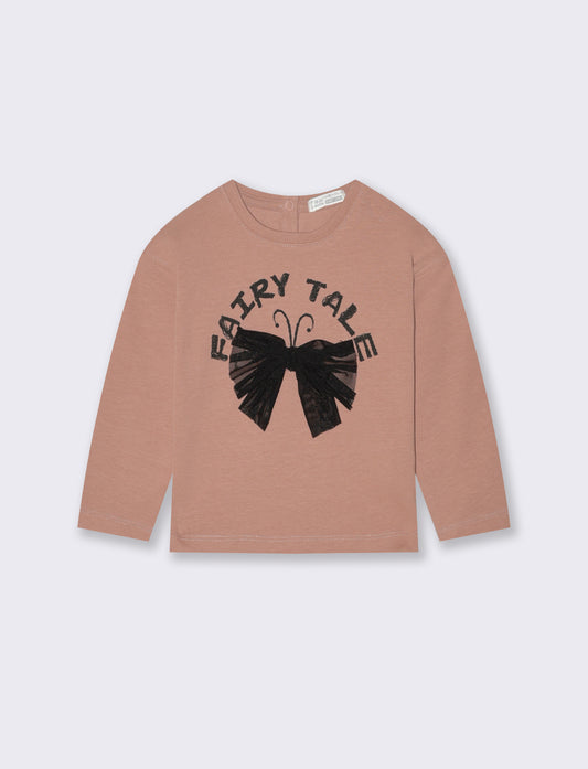 T shirt con grande applicazione e stampa - Rosa