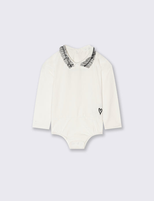 Body con rouches al collo - Bianco latte