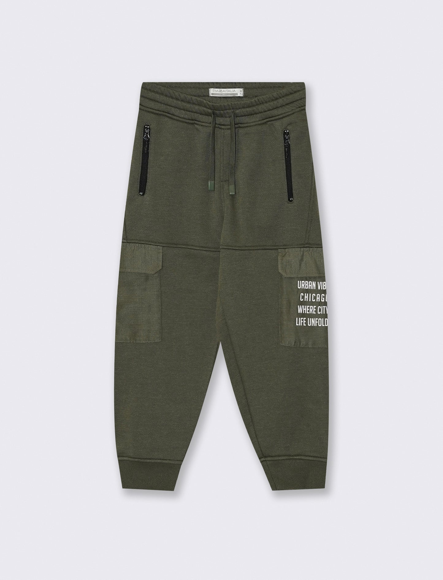Hooded joggers with pockets and drawstring - Green