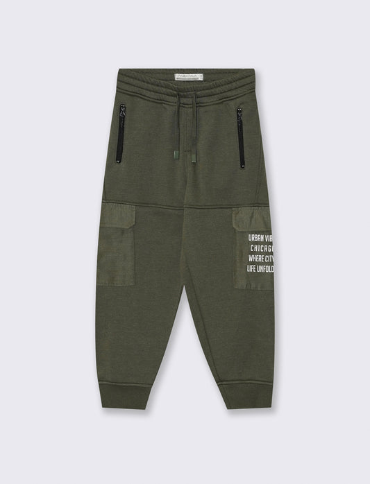 Hooded joggers with pockets and drawstring - Green