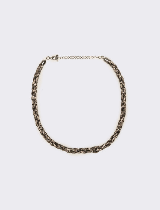 Collana a treccia con strass - Nero