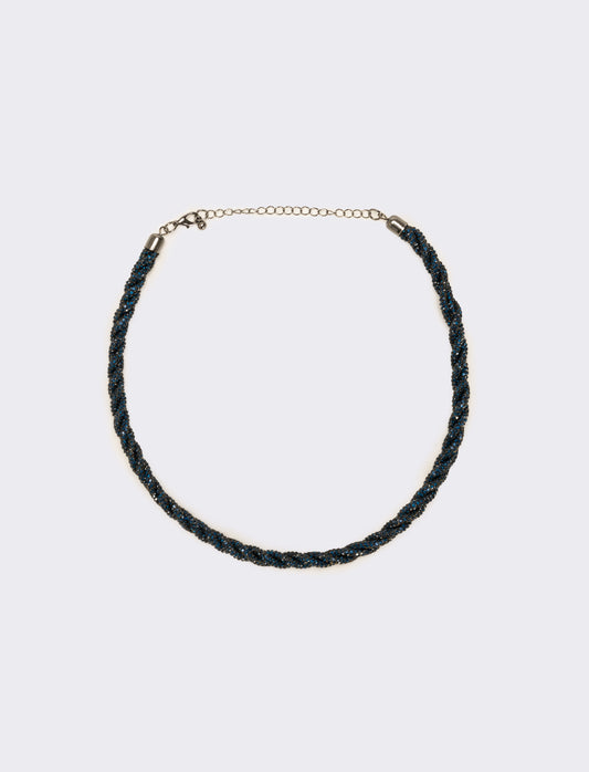 Collana a treccia con strass - Blu