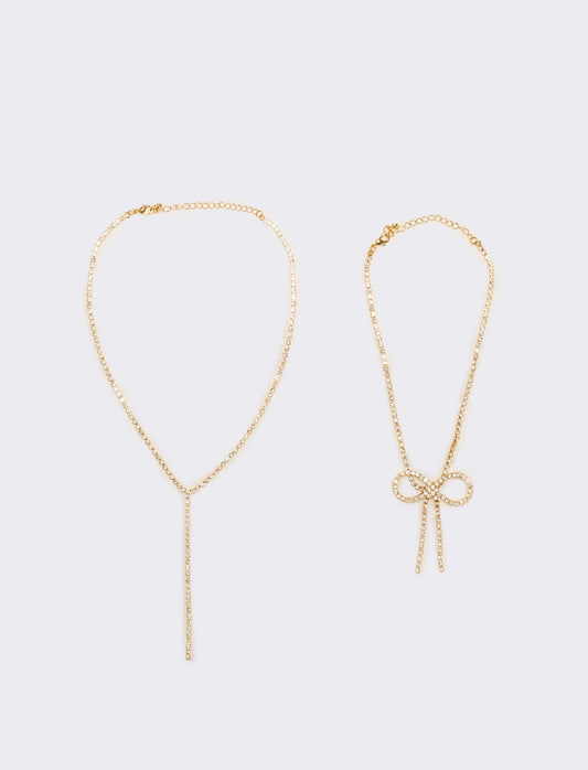 Collana con fiocco strass - Oro
