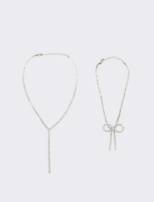 Collana con fiocco strass - Argento