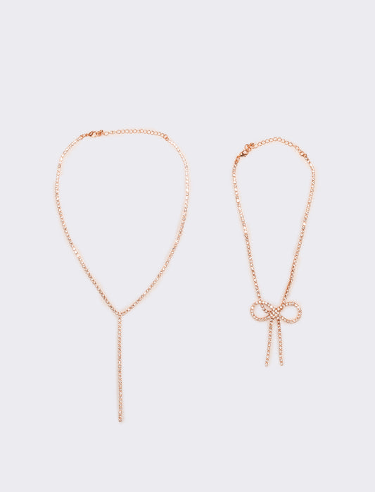 Collana con fiocco strass - Oro rosa