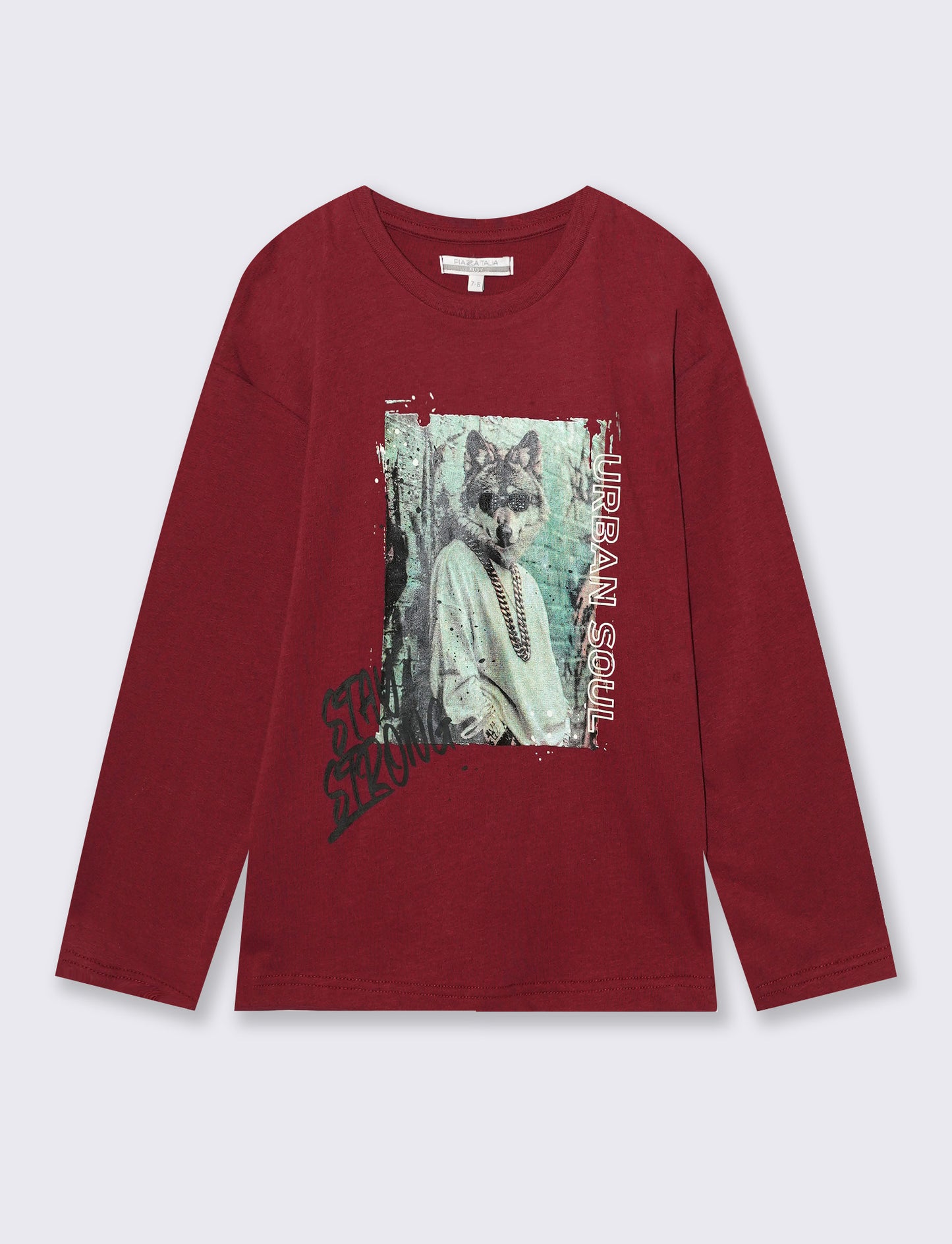 T-shirt manica lunga in caldo cotone - Bordeaux