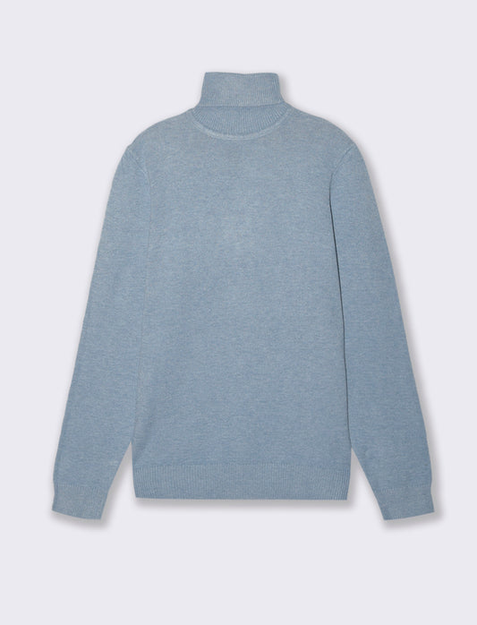 MAGLIA COLLO ALTO FILATO PREMIUM - Celeste melange