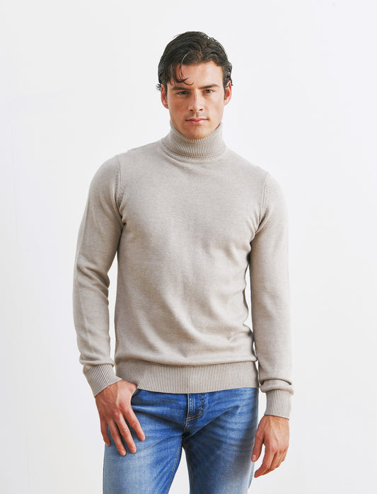 MAGLIA COLLO ALTO FILATO PREMIUM - Tortora melange