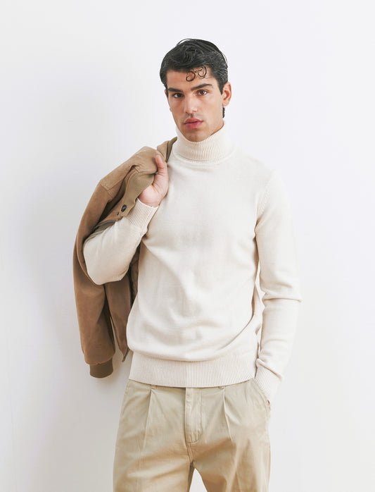 MAGLIA COLLO ALTO FILATO PREMIUM - Bianco