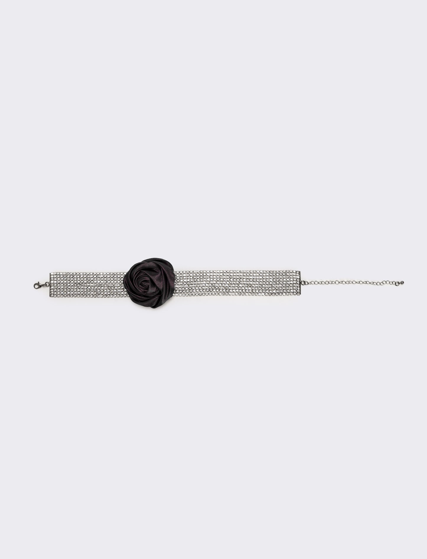 Collana chocker con strass e rosa in tessuto - Nero