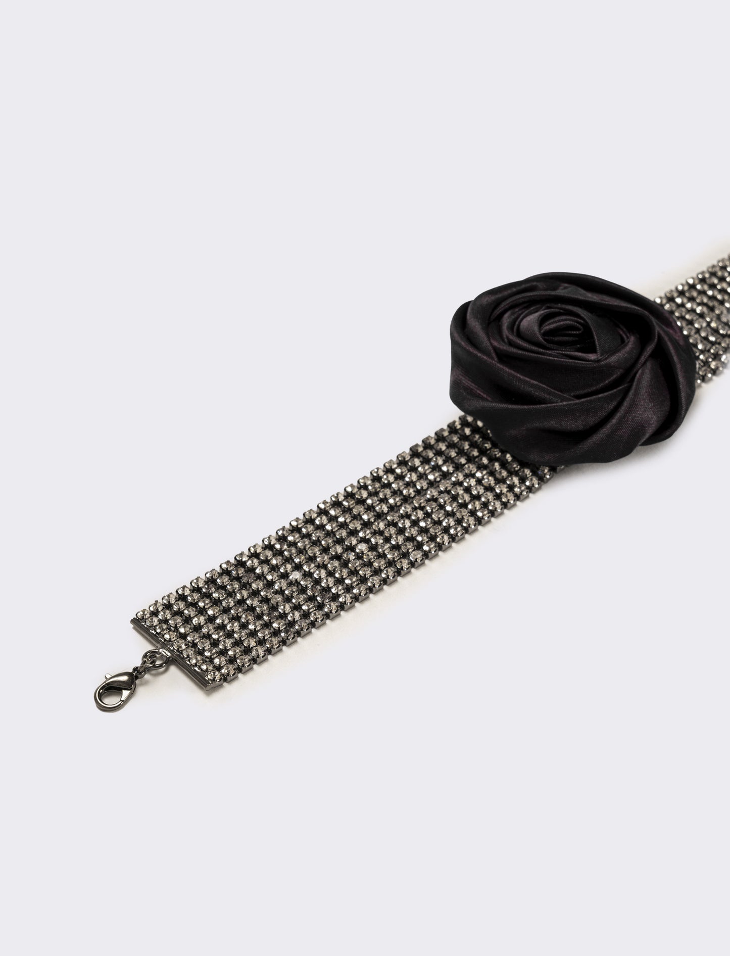 Collana chocker con strass e rosa in tessuto - Nero