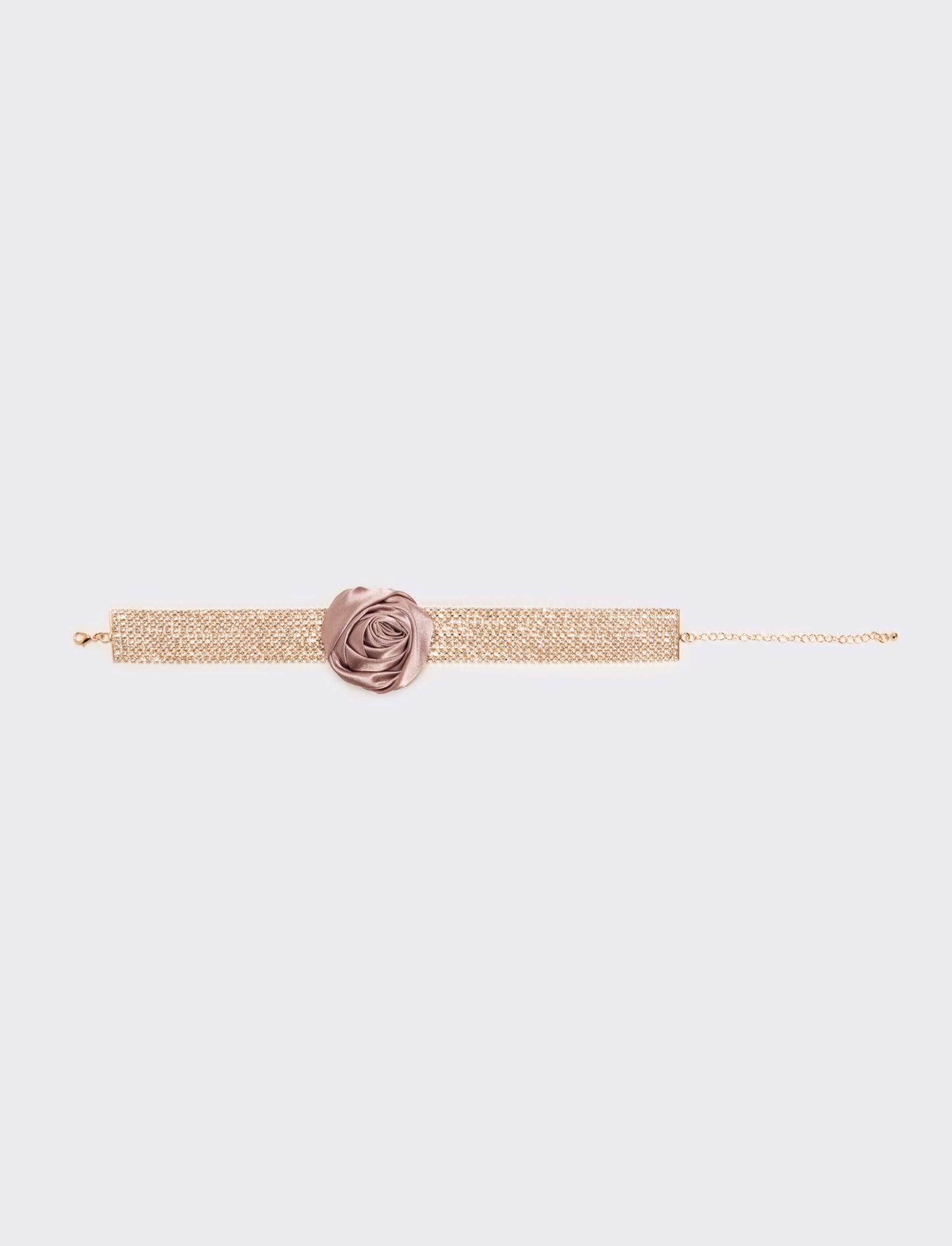 Collana chocker con strass e rosa in tessuto - Rosa