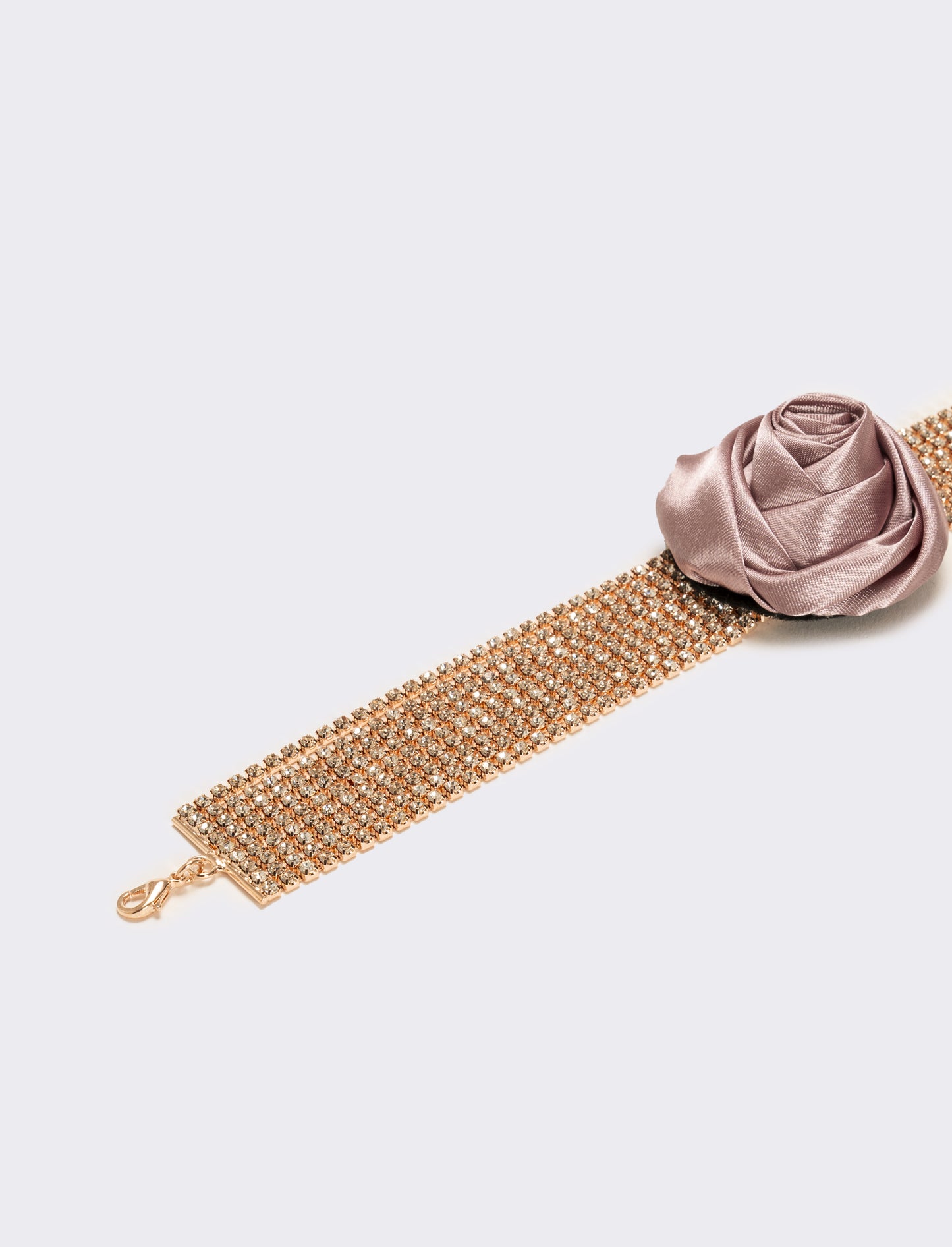 Collana chocker con strass e rosa in tessuto - Rosa