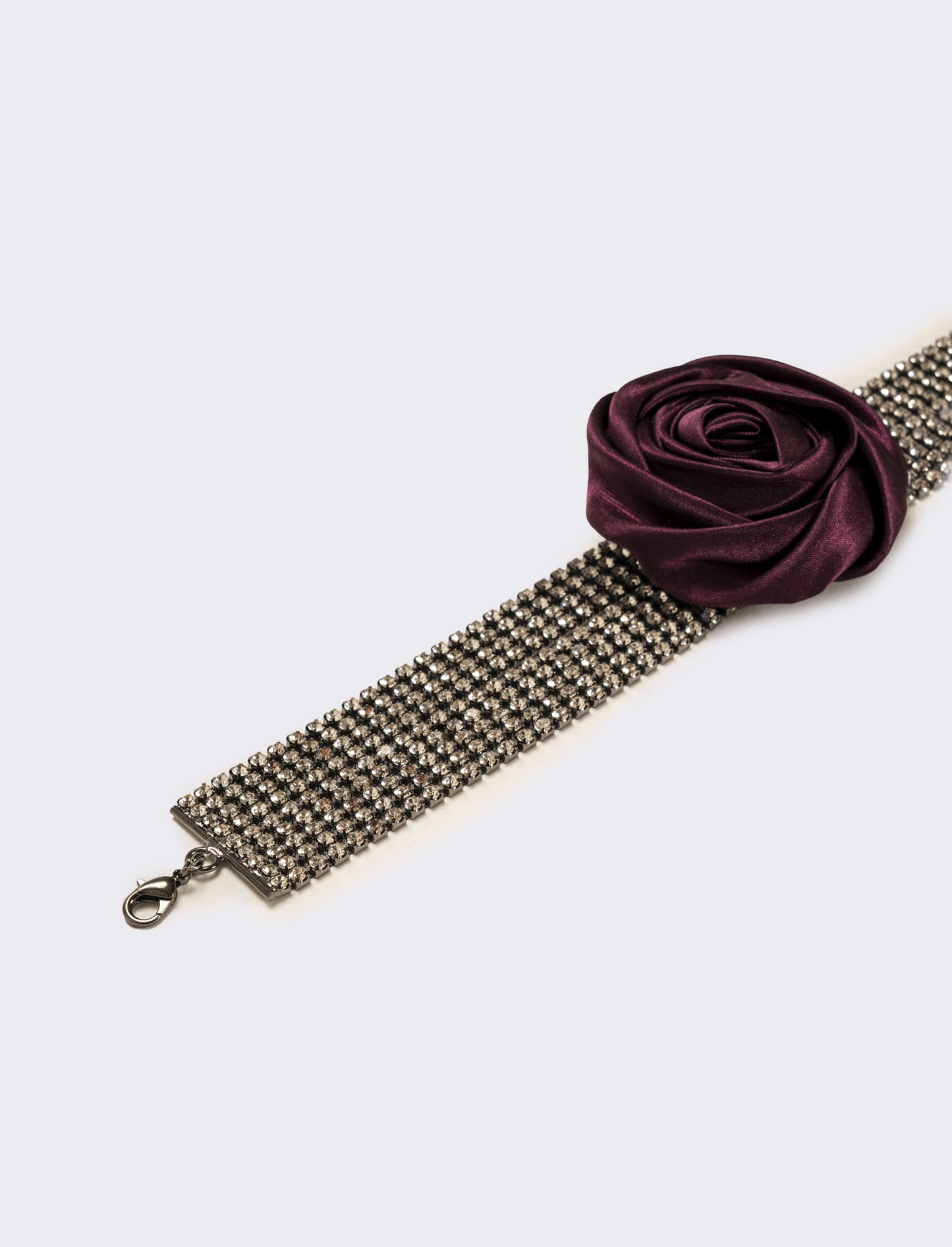 Collana chocker con strass e rosa in tessuto - Viola