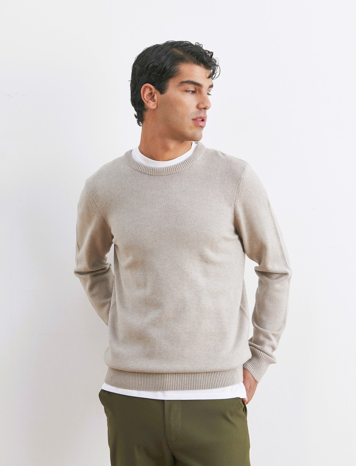 MAGLIA GIROCOLLO FILATO PREMIUM - Tortora melange