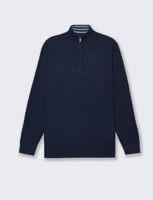 MAGLIA COLLO ALTO CON ZIP - Blu melange