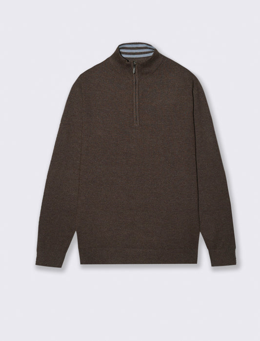 MAGLIA COLLO ALTO CON ZIP - moro/melange