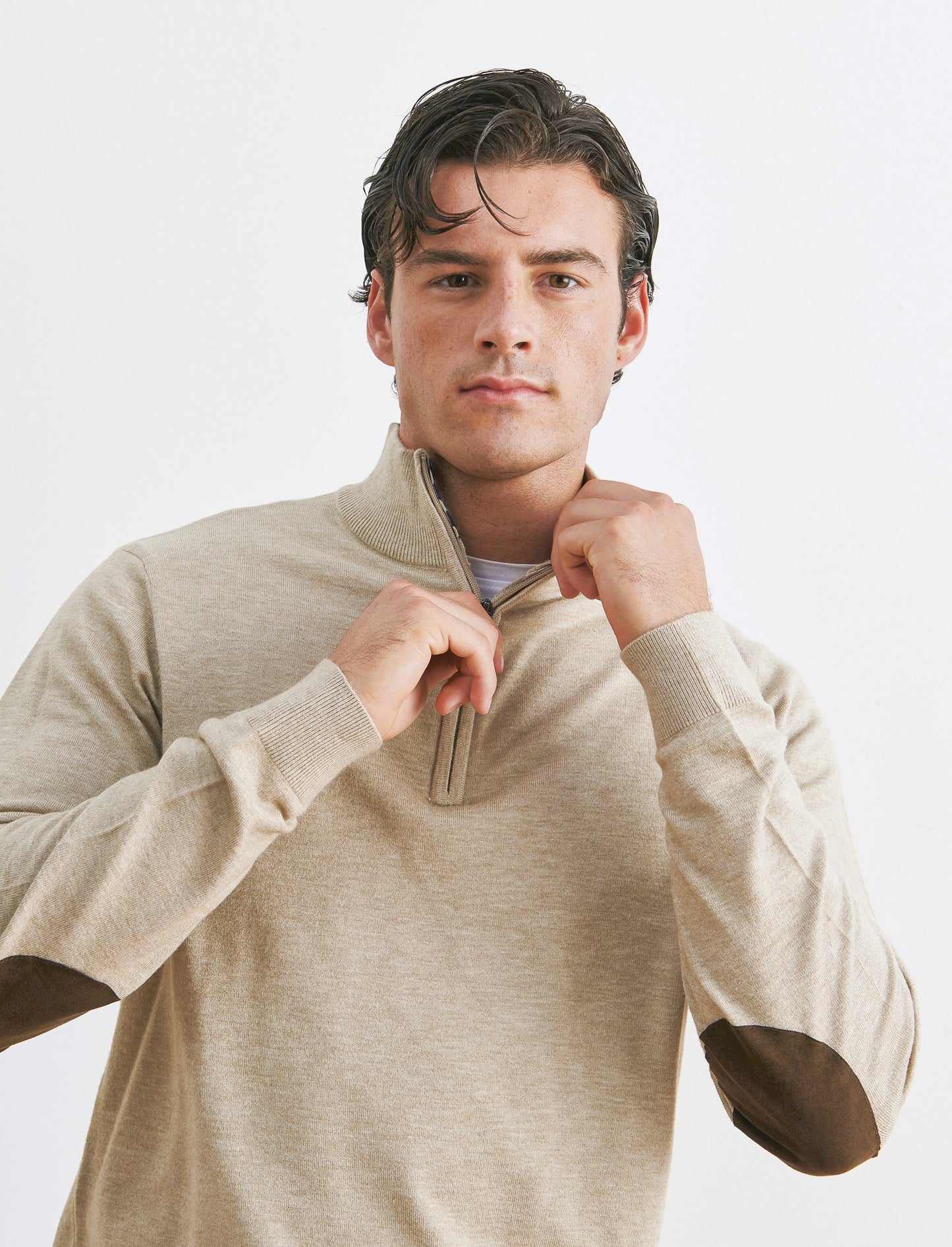 MAGLIA COLLO ALTO CON ZIP - Beige melange