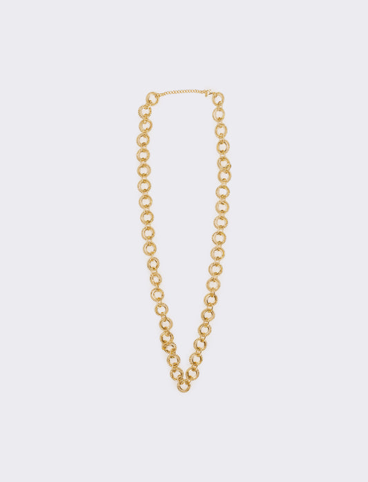 Collana doppia con cerchio liscio e martellato - Oro