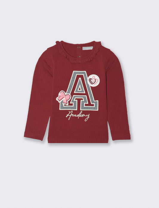 T shirt con patch in denim - Bordeaux