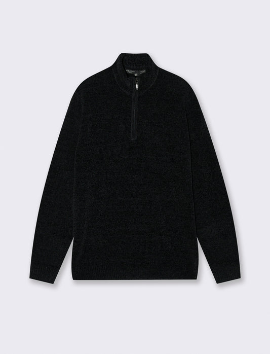 MAGLIA IN CINIGLIA COLLO ALTO CON CERNIERA. - Nero