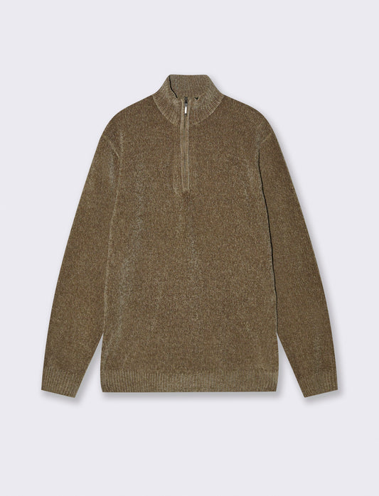 MAGLIA IN CINIGLIA COLLO ALTO CON CERNIERA. - Verde oliva