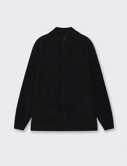 CARDIGAN IN CINIGLIA COLLO ALTO CON CERNIERA. - Nero
