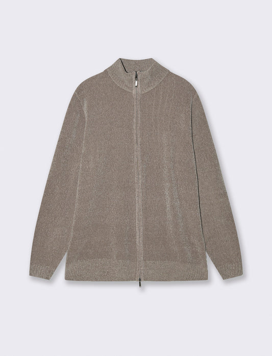 CARDIGAN IN CINIGLIA COLLO ALTO CON CERNIERA. - Beige