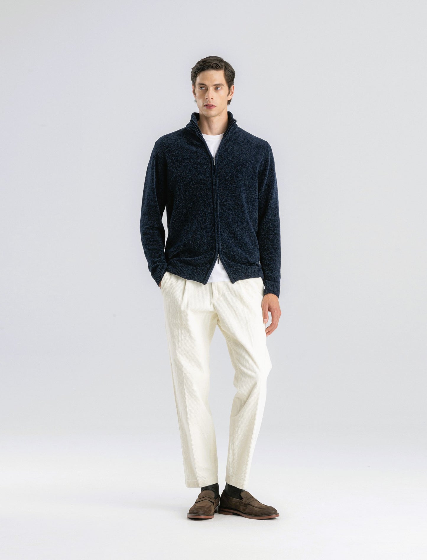 CARDIGAN IN CINIGLIA COLLO ALTO CON CERNIERA. - Blu