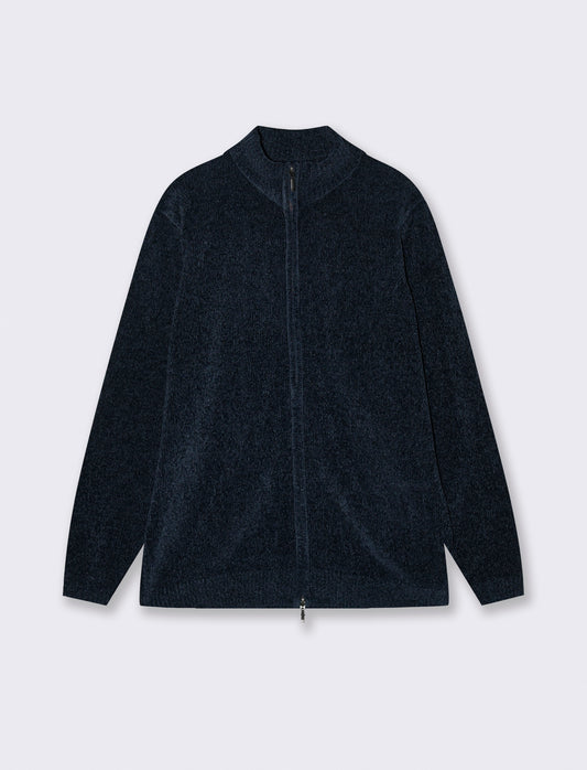 CARDIGAN IN CINIGLIA COLLO ALTO CON CERNIERA. - Blu