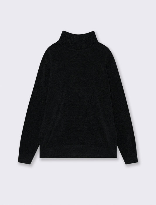 MAGLIA COLLO ALTO IN CINIGLIA - Nero