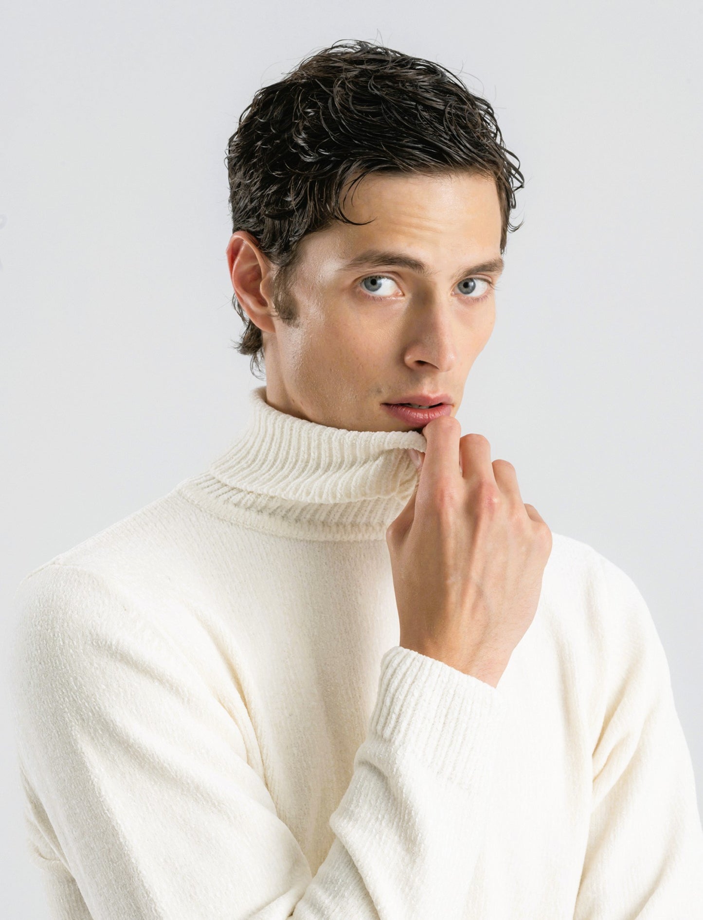 MAGLIA COLLO ALTO IN CINIGLIA - Beige ecru