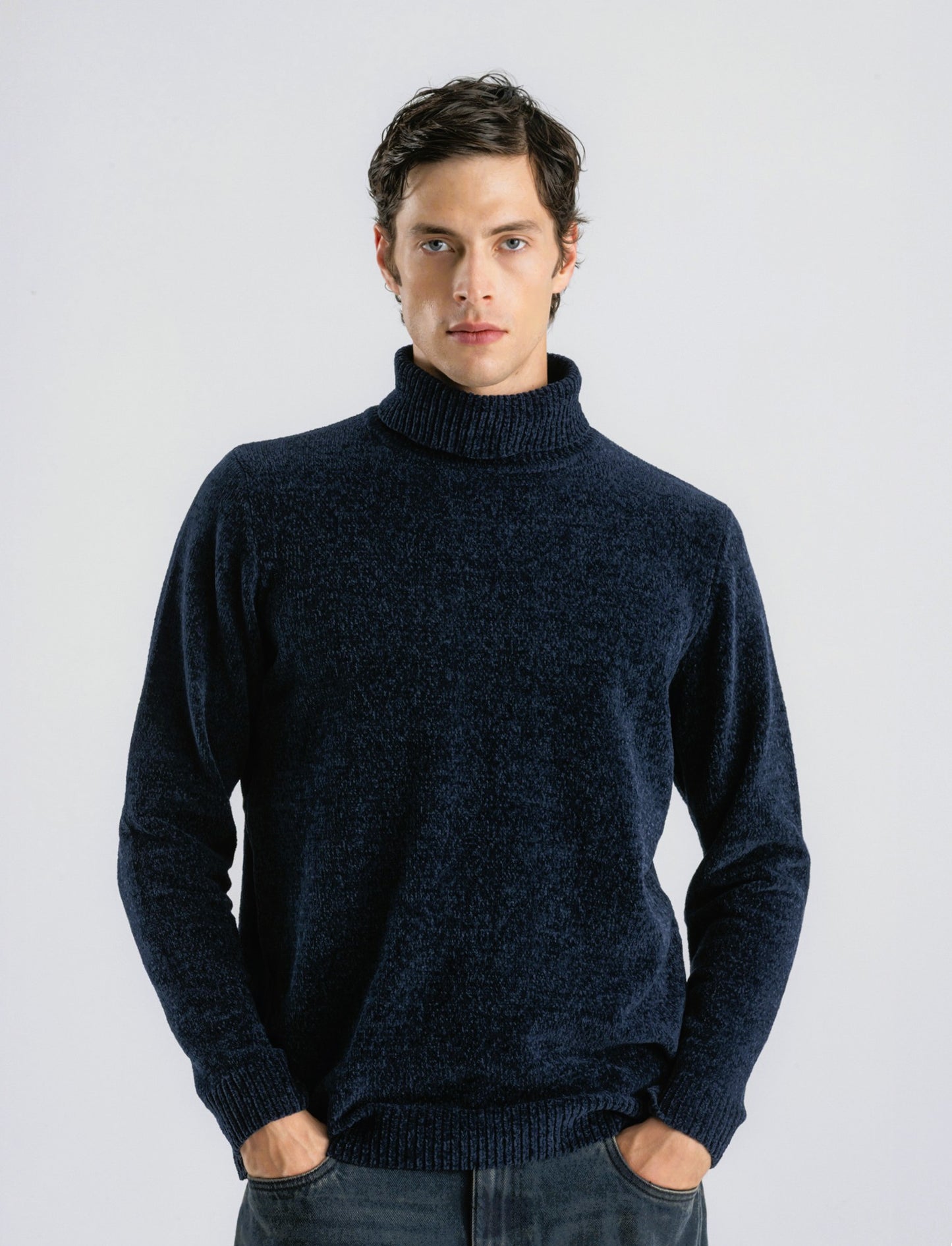 MAGLIA COLLO ALTO IN CINIGLIA - Blu