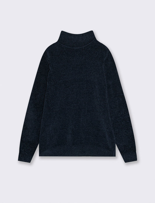MAGLIA COLLO ALTO IN CINIGLIA - Blu