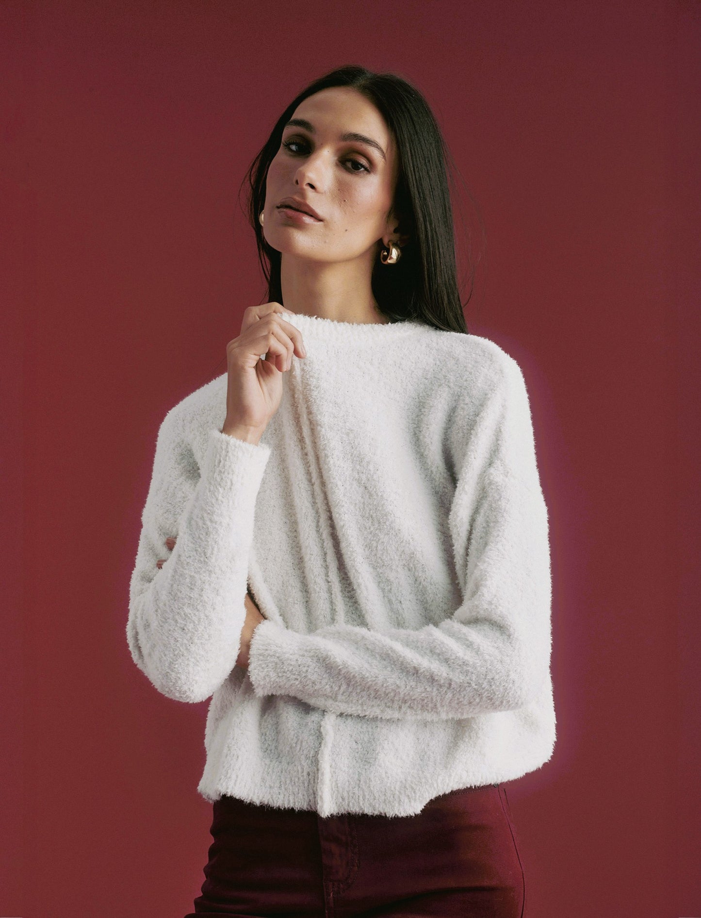 PULLOVER CON CUCITURA  IN RILIEVO - Bianco latte