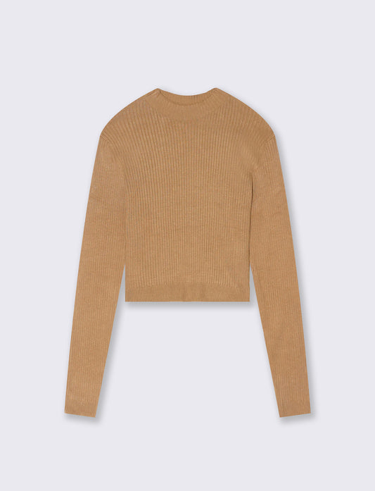 PULLOVER CROP A COSTE - Cammello
