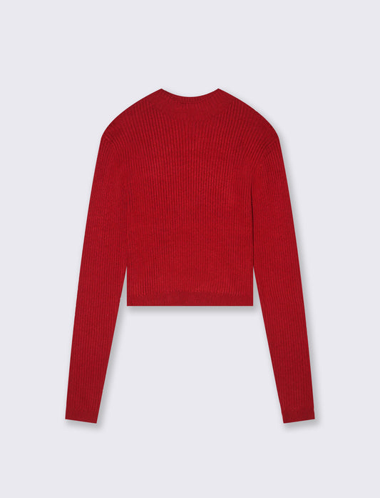 PULLOVER CROP A COSTE - Rosso